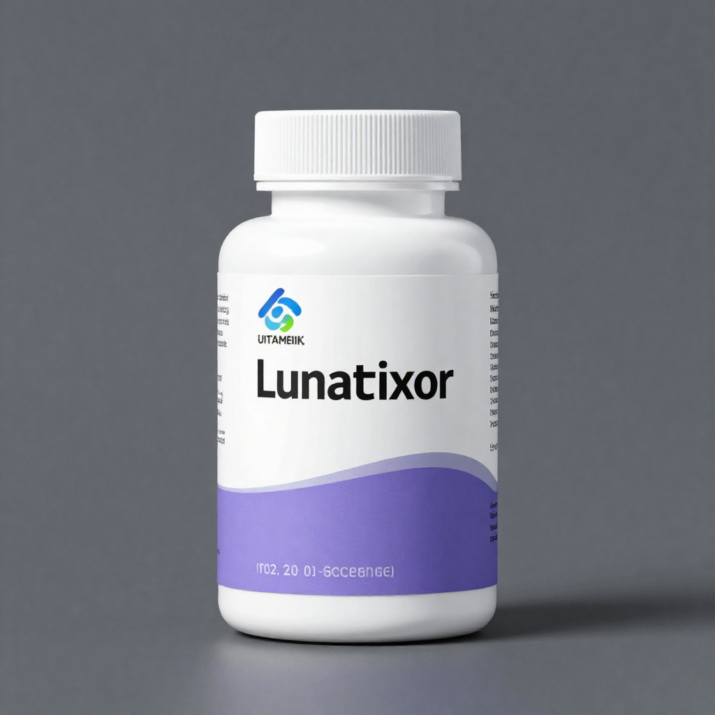 Lunatrixor daily wellness complex bottle with pastel packaging on light background